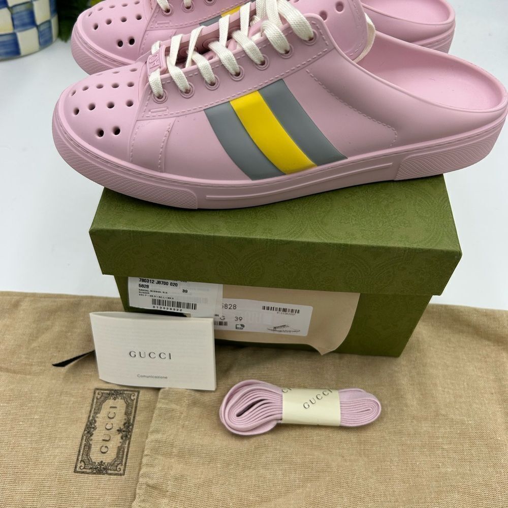 Women's Gucci, ace rubber lace up mules size 39 made in Italy - Picture 8 of 9